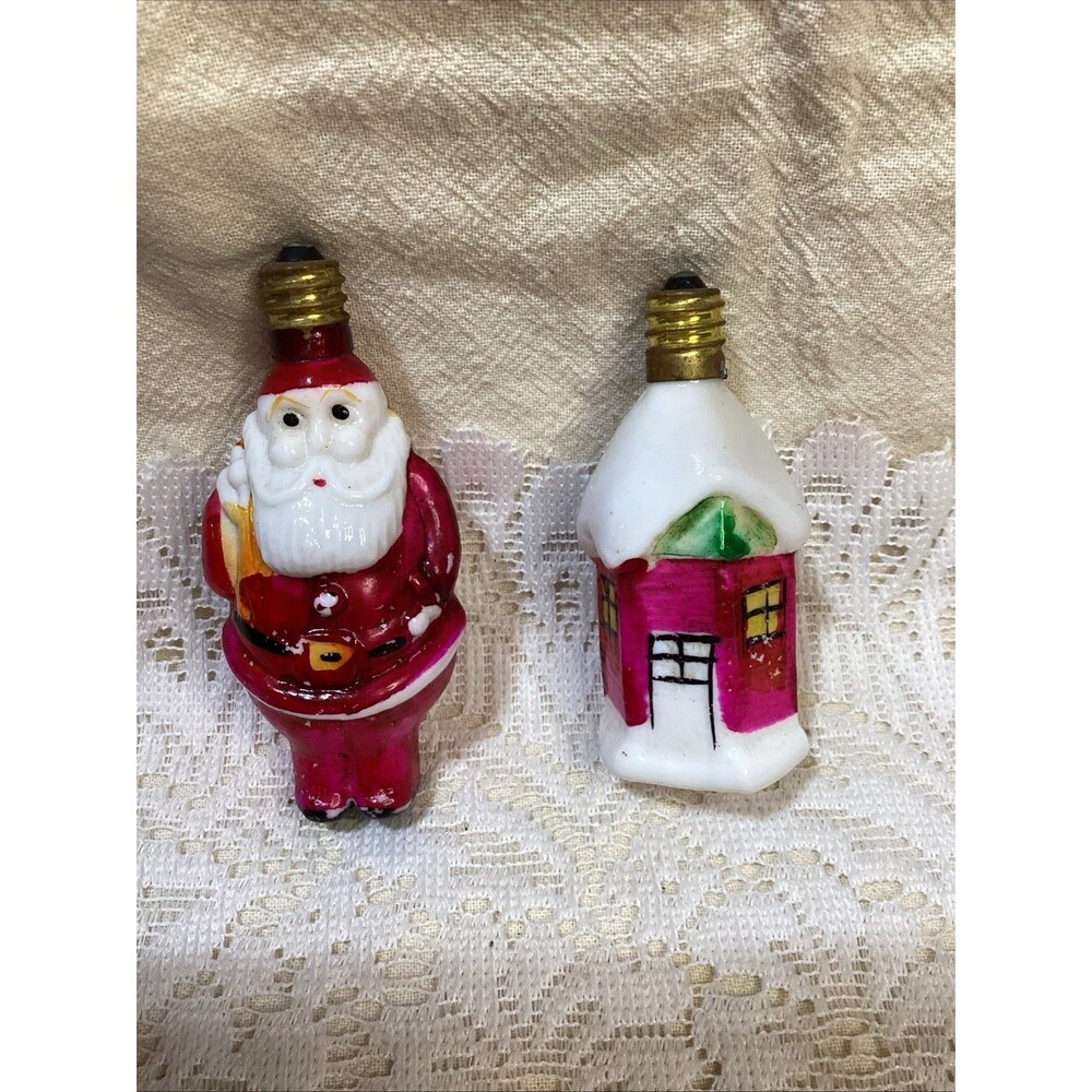 Antique Figural Milk Glass Santa Claus & Mini House Light Bulb Untested Japan